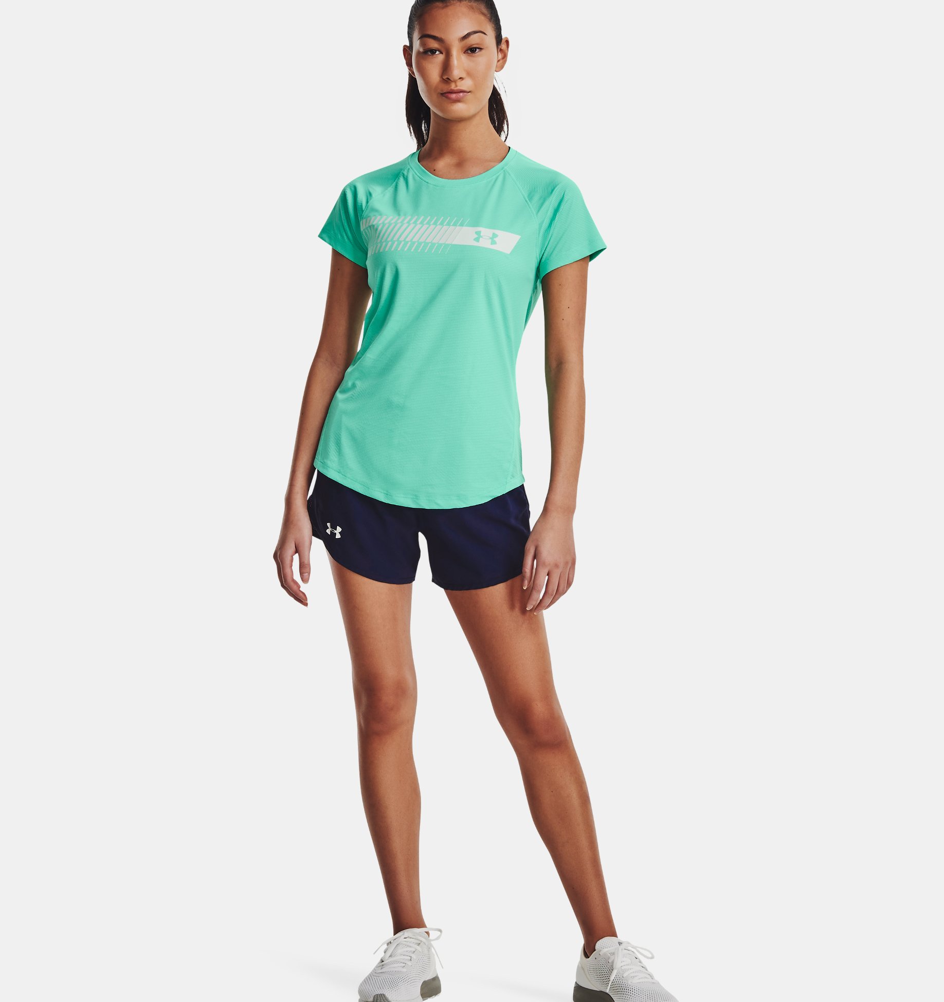 Under Armour Threadborne Womens Running T-Shirt Blue Short Sleeve Top Gym  Sport 